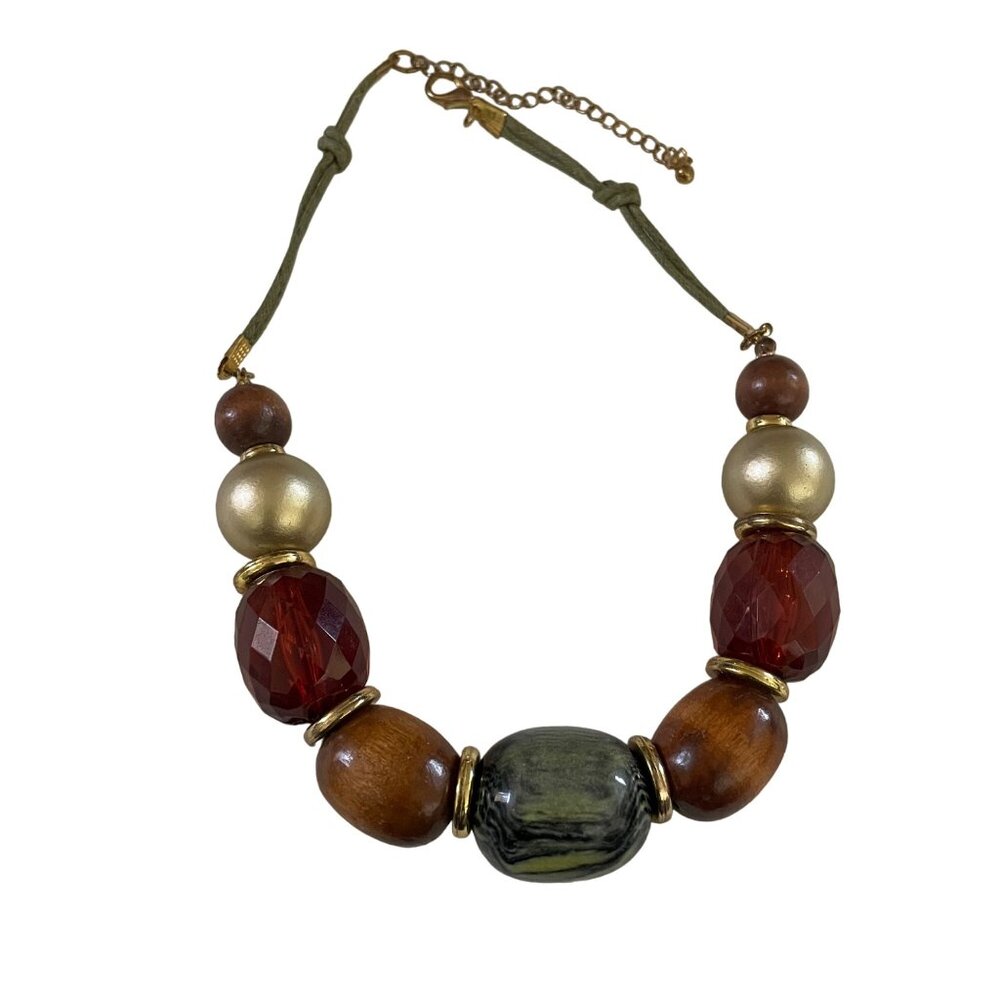 Chunky Bead Choker Necklace Wood Plastic Beads Statement Y2K Costume Jewelry u
